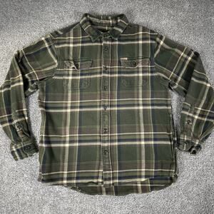Orvis Shirt Mens L (Fits M) Green Plaid Big Bear Flannel Shacket Hunting Fishing